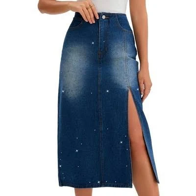 skirt Inspire Chic Women's Casual A-Line Denim Midi Skirt with Side Split Target $36.99