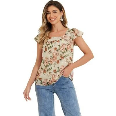 top Inspire Chic Women's Floral Chiffon Ruffle Sleeve Top Target $28.99