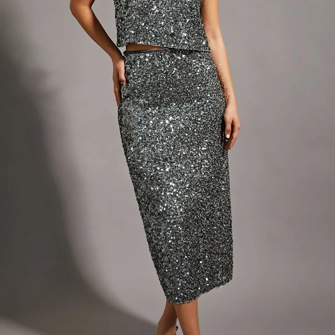 skirt Iridescent Sequin Embellished Pencil Skirt Chicwish $19.9