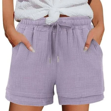 shorts Iwrich Linen Shorts for Women High Waisted Trendy Beach Drawstring Casual Outfits Comfy Loose Beach Shorts Pockets Light Purple M, Women's, Size: Walmart - weikou $11.43