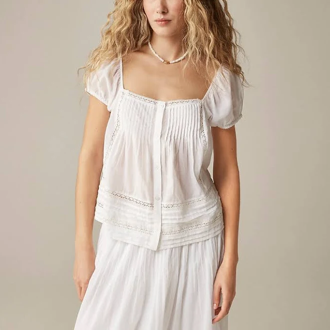 top J.Crew Women's Cap-Sleeve Lace-Trim Cotton Voile Top J.Crew $59.5
