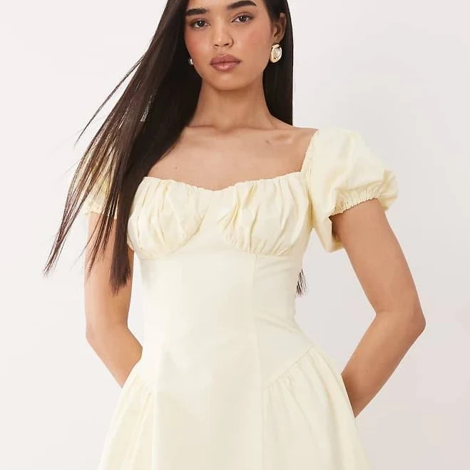 dress Kaiia Exclusive Cotton Milkmaid Puff Sleeve Hip Pleat Mini Dress ASOS $84