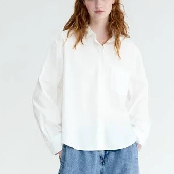 outerwear Ladies - White Oversized Poplin Shirt - Size: L - H&M H&M $16.99