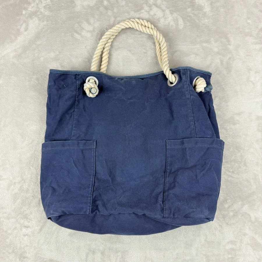 bag Lands End Navy Canvas Tote Bag Rope Handles Beach Bag Everyday eBay - cleanandcaszh $59.95