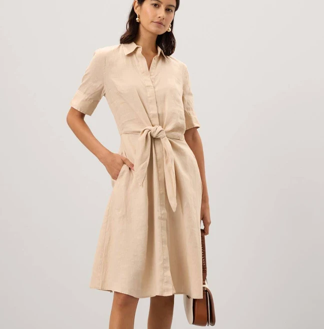 dress Lauren Ralph Lauren - Beige Linen Tie Waist Midi Dress Rent The Runway $46
