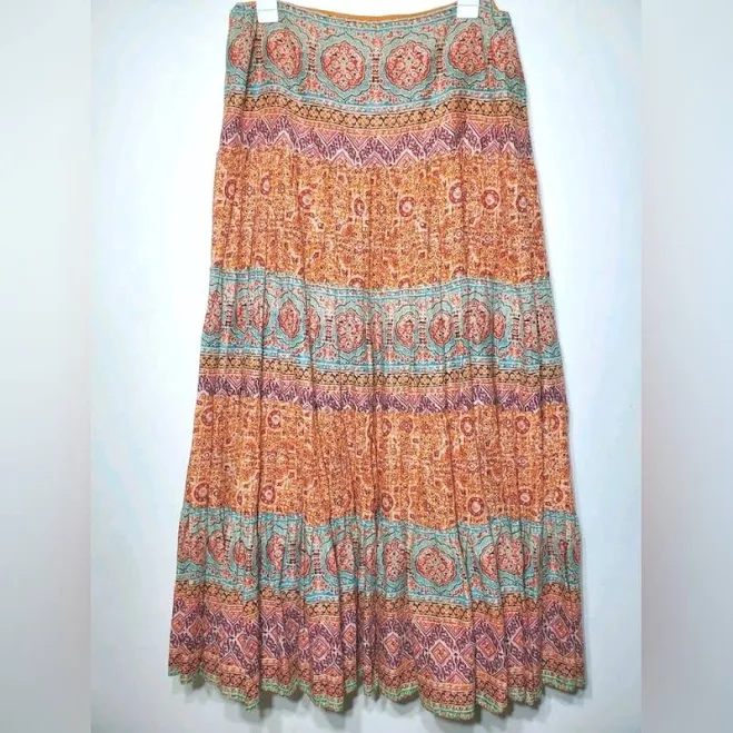 skirt Lauren Ralph Lauren Skirts | Ralph Lauren Bohemian Tiered Maxi Skirt In Rust & Teal | Color: Blue/Orange | Size: L | Southerntallg's Closet Poshmark $78