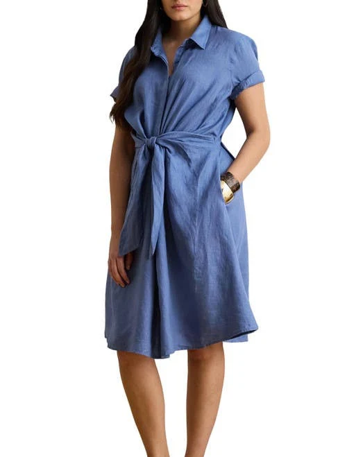 dress Lauren Women's Ralph Lauren Front Tie Linen Shirtdress Nordstrom $195