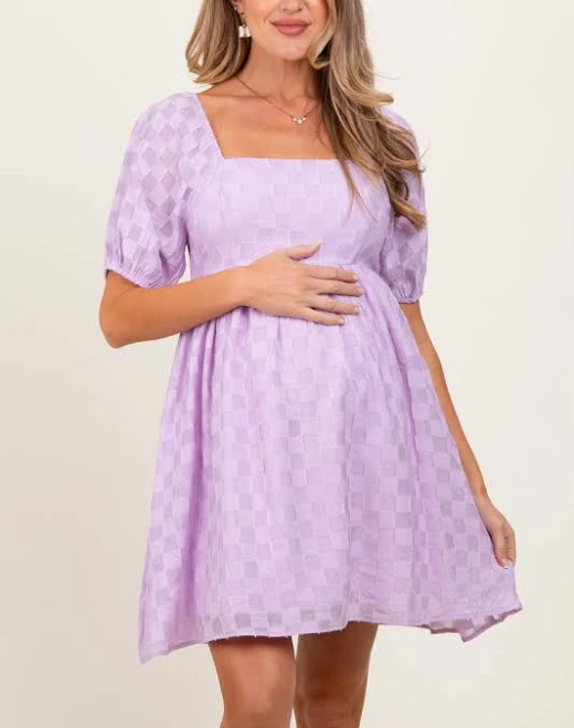 dress Lavender Smocked Back Textured Babydoll Maternity Mini Dress PinkBlush Maternity $86