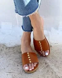 shoes Leather Slides Tan Natural Color With Gold Studs , made in Greece handmade leather sandals Etsy $106.22