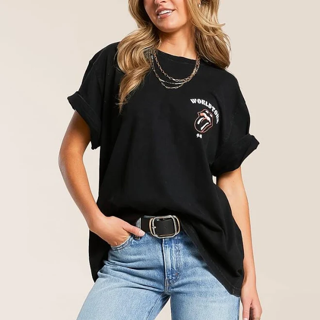 top Life Clothing Women's Oversized The Rolling Stones Cotton T-Shirt with Buckle Buckle $39.99