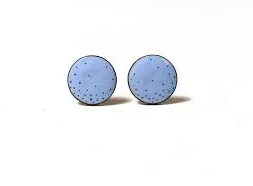 accessory light blue enamel stud earrings with dots, handmade Etsy $26.97