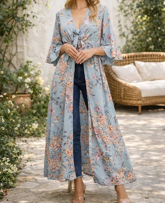 kimono Lightweight Boho Floral Kimono Dress Etsy - BohoChicGibella $21.25