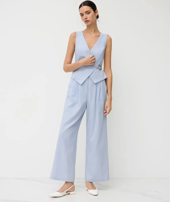 jumpsuit Linen-Blend V-Neck Metal Detail Wide Leg Jumpsuit Cider $38.32