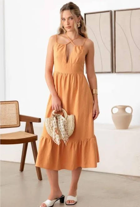 dress Linen Double Spaghetti Tiered Midi Dress Etsy - Seller $73.88