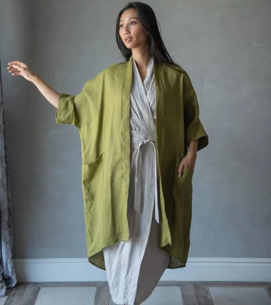 kimono Linen Duster Linen Kimono Jacket Linen Coat Etsy - linenfairytales $76.91