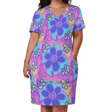 dress LINGTIAN Women's Abstract Flower Print Loose Dress with Pockets Walmart - Mr.Alex $31.99