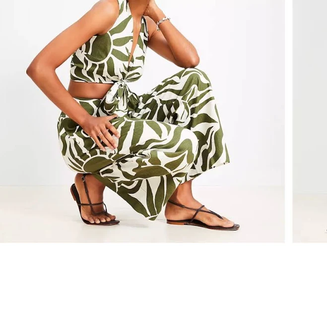 two piece set Loft 2 Pc Beach Olive/ White Linen Leaf Print Crop Top/Wide Leg Crop Pants Nwot | Color: Green/White | Size: Xl | Squalejn's Closet Poshmark $45