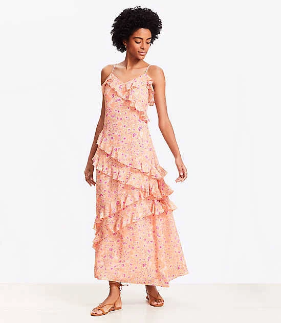 dress Loft Women's Floral Ruffle Strappy Maxi Dress LOFT $60
