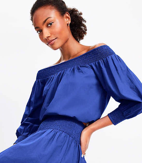 top Loft Women's Off The Shoulder Smocked Poplin Top LOFT $23.98