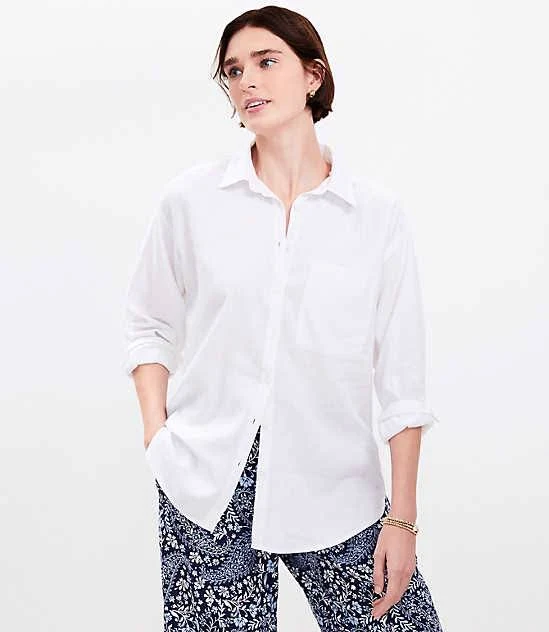 top Loft Women's Oversized Linen Blend Shirt with Pocket LOFT $24.44