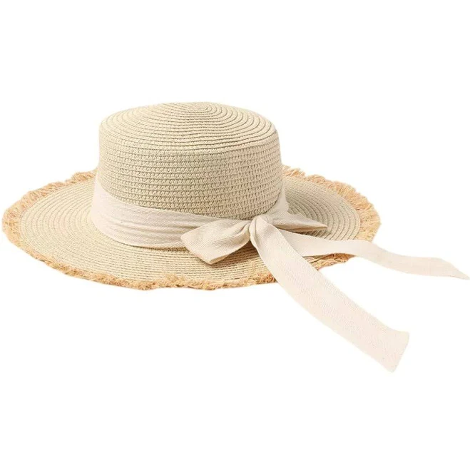 accessory Lola Model Wide-Brim Straw Sun Hat with Tied Ribbon allvaron.com $46.54