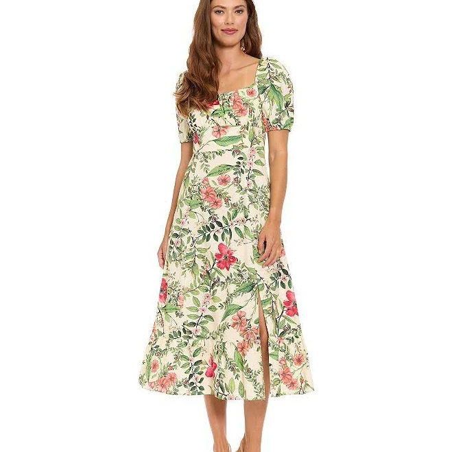 dress London Times Women's Floral Print Puff Sleeve Midi Sundress Kohl's $67.32