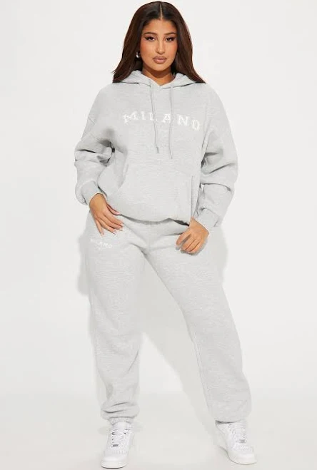 matching set Long Sleeve Fleece Hoodie Jogger Pant Set in Heathered Grey, Size L for Lounge | Fashion Nova Fashion Nova $30.99
