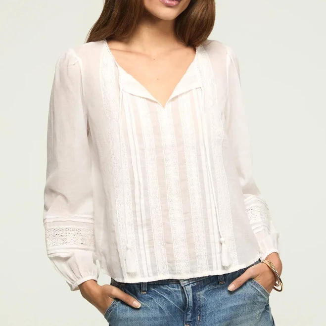 top Lucky Brand Women's Lace Pintuck Peasant Blouse Lucky Brand $53.7