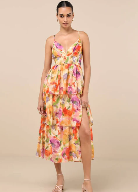 dress Lulus Abstract Floral Print Tiered Midi Dress Lulus $42.6
