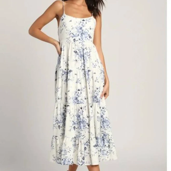 dress Lulus Floral Tie-Strap Tiered Midi Dress Poshmark $32