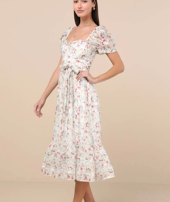 dress Lulus Floral Tiered Puff Sleeve Midi Dress Lulus $28.2
