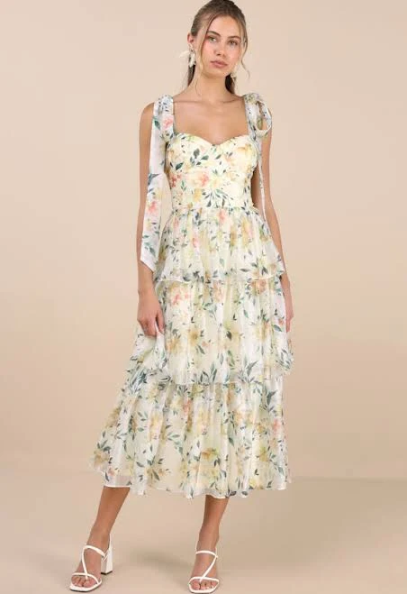 dress Lulus Floral Tiered Tie-Strap Midi Dress Lulus $71.2