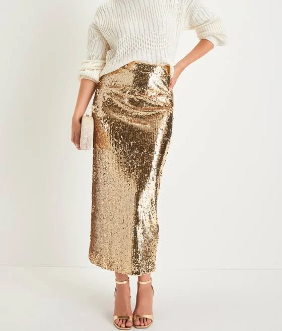 rave outfit Lulus High-Rise Sequin Midi Skirt Lulus $49