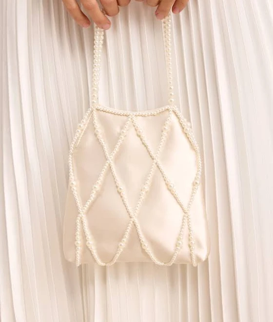 bag Lulus | Ivory Satin Pearl Pouch Handbag | Womens | One Size | 100% Polyester Lulus $39