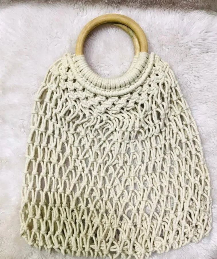 bag Macrame Boho Cotton Shoulder Bag with Wooden Handle Etsy - Seller $41.25