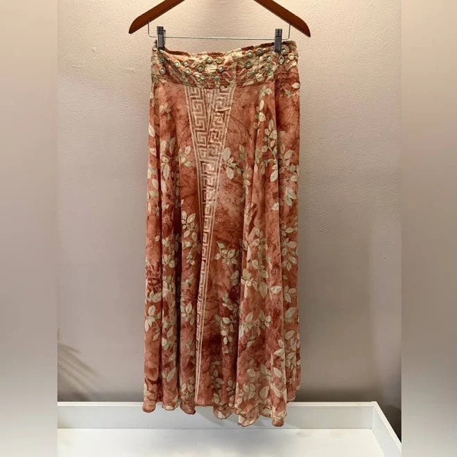 skirt Made In Italy Boho Floral Maxi Skirt Turquoise Beaded Terracotta L/xl eBay $50