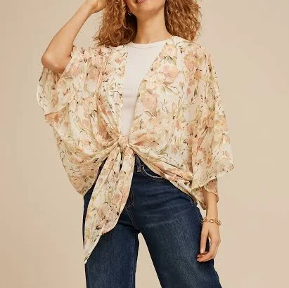 outerwear maurices Women's Floral Chiffon Tie Front Kimono Maurices $17.99