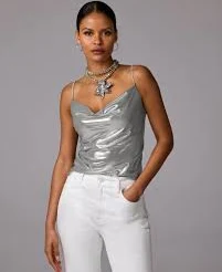 crop top Metallic Cowl Neck Cami Silver Boston Proper $29.98