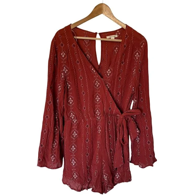 romper Miami Embroidered Romper Women Size L Terracotta Excellent Boho Bell eBay - grbru34 $11.14