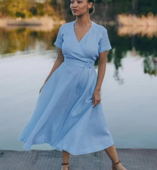 dress Midi Length Linen Wrap Dress VisibleArt $135