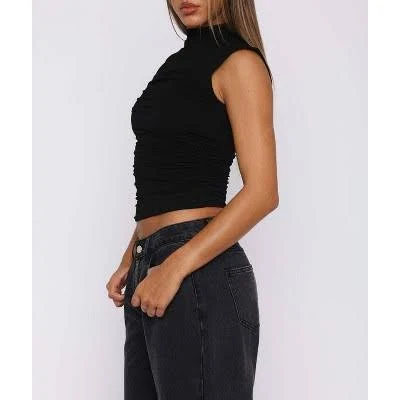 top Minimalist Ruched Fitted Mock Neck Blouse Target $43.06