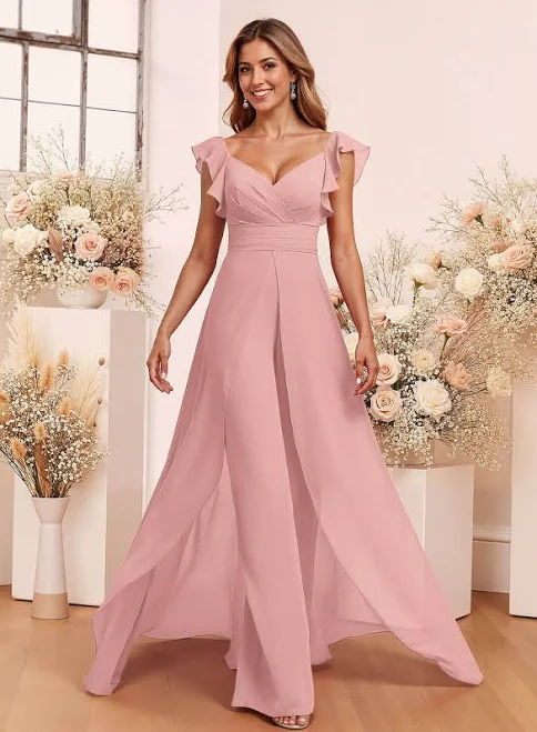 jumpsuit Missacc Elegant V-Neck Overskirt Floor-Length Chiffon Bridesmaid Jumpsuit Missacc $88