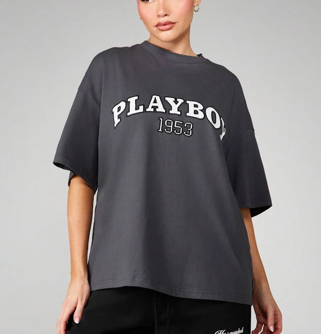 oversized shirt MISSGUIDED Oversized Graphic Crew Neck Short Sleeve Cotton Blend Tee With Vintage Inspired Brand Logo Print For Casual Everyday Wear missguided $24.76