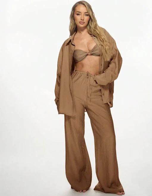 matching set Missguided Oversized Linen Palazzo Pants and Button Down Shirt missguided $26.49