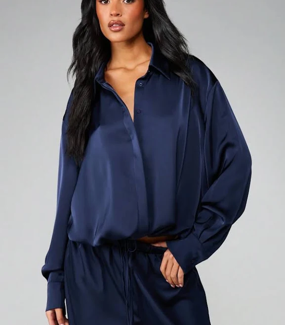 oversized shirt Missguided Oversized Satin Button Down Blouse with Drawstring Hemline missguided $23.27