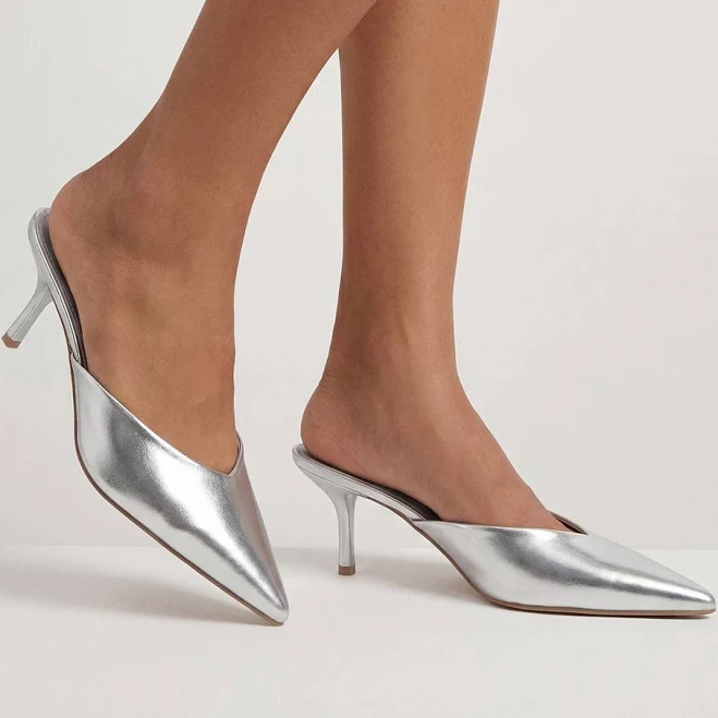 shoes MissPap Women's Faux Leather Pointed Stiletto Heeled Mules Debenhams.us $60.9
