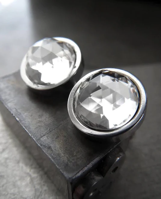 accessory Modern Stainless Steel Stud Earrings with Clear Crystal Etsy - ShySiren $58