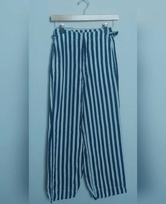 pants Mother Pants & Jumpsuits | Mother High-Waist Vertical Stripe Wide-Leg Pants - Navy & White | Color: Blue/White | Size: 24 | Dillweeddude's Closet Poshmark $80