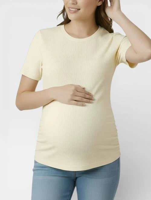 top Motherhood Maternity Women's Crew Neck Side-Ruched Maternity Short Sleeve Top Nordstrom $25