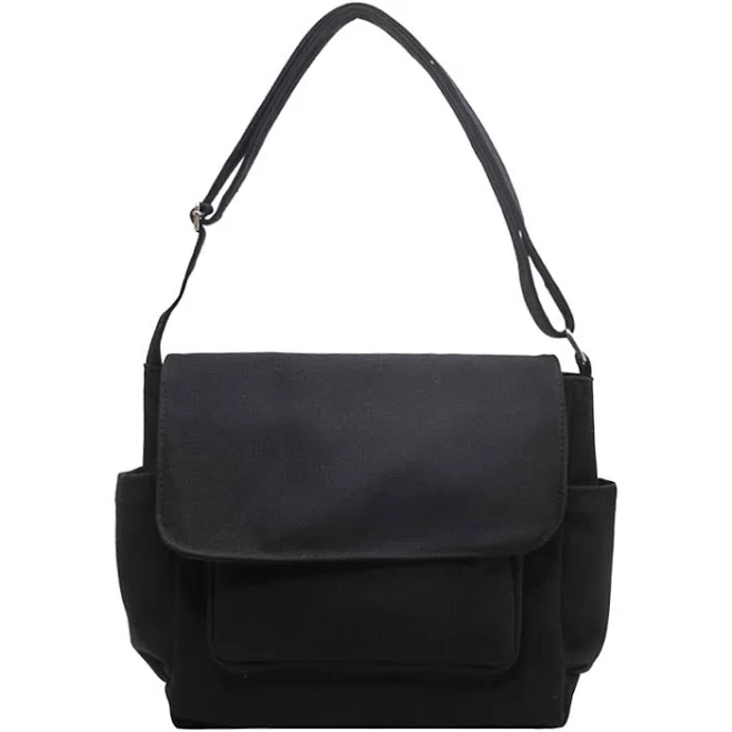 bag Muka Canvas Messenger Bag, Crossbody Shoulder Bag With Front Pocket Side Pockets - Black, Cotton Canvas Opentip.com $12.99